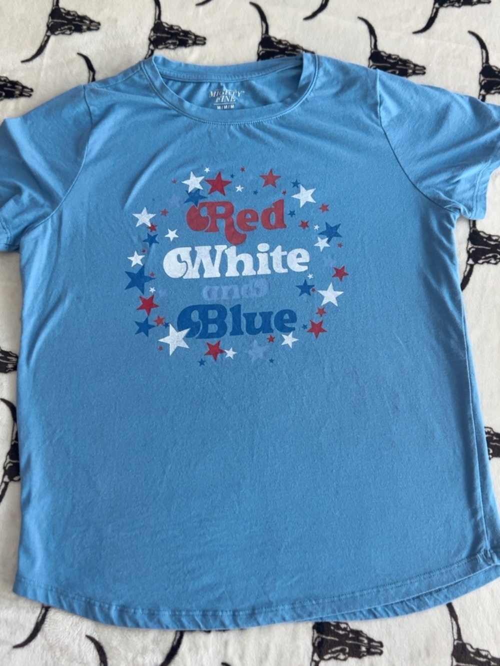 Mighty Fine Red White and Blue Patriotic Graphic Tee Women’s Medium